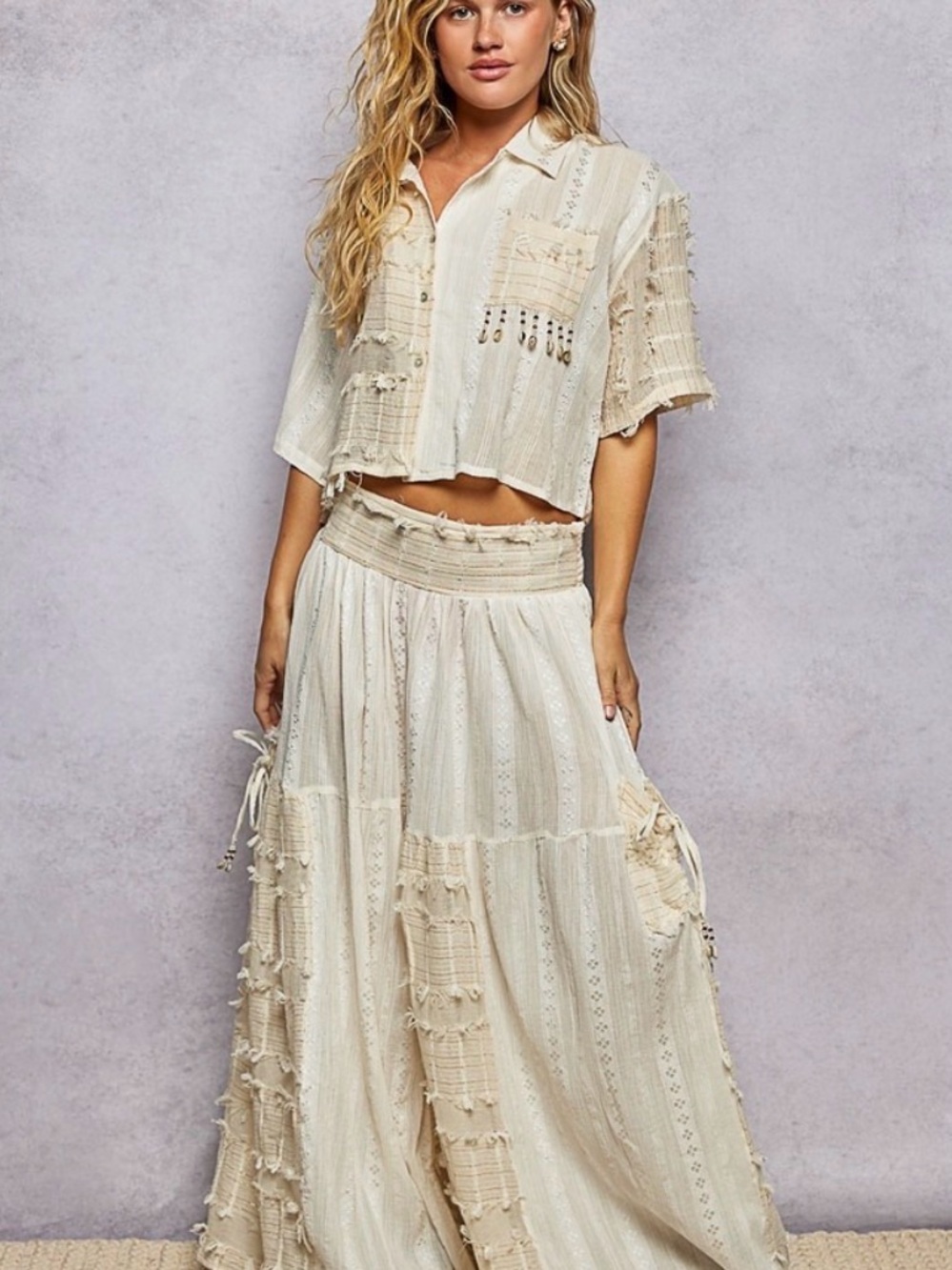 Cream Bohemian Tiered Pants- POL